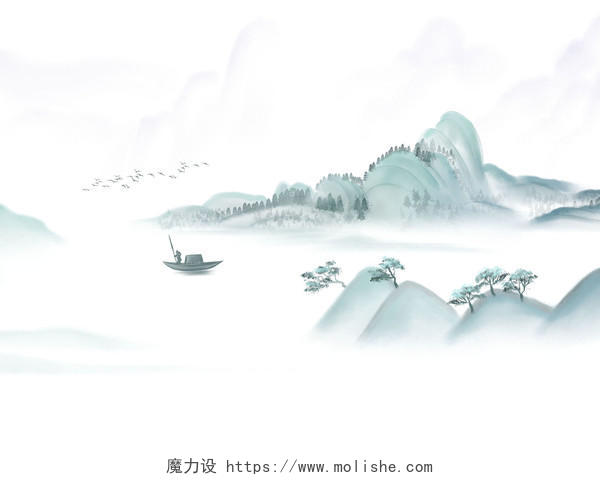 中国风景山水水墨原创插画素材